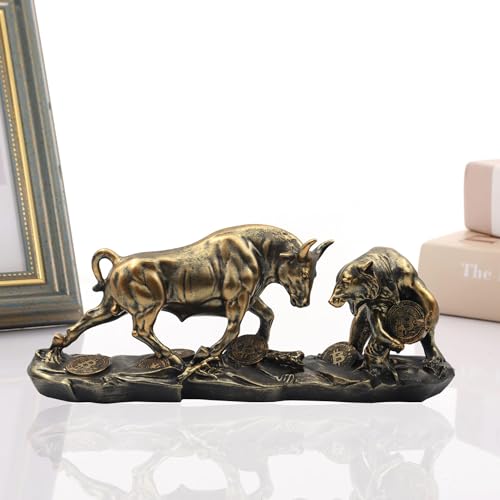 Irayin Wall Street Bull and Bear Statue Figures, Bull & Bear Decoration 28 cm, Abstract Figure Bull Bear Fight Financial Broker Gift, Decoration for Living Room, Bedroom, Office (Black)