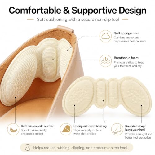 Image of 6 Pairs Heel Pads for Shoes, Heel Inserts for Women, Heel Grips for Womens Shoes, Heel Heel Cushion Inserts to Improved Shoe Fit and Comfort, Prevent Heel Slip and Blister-Pale