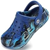 Ballaza Kids Classic Garden Clogs | Camo Graphic Unisex EVA Mules for Boys Girls Closed Toe Water Shoes with Arch Support Navy/Teal/Yellow Little Kid 13