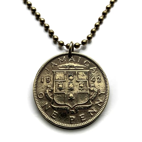 1942 Jamaica 1 Penny coin pendant alligator crocodile pineapples Kingston May Pen Spanish Town Montego Bay Ocho Ríos Portmore Jamrock Jamdung Patois dub ska Caribbean Patwah Greater Antilles n001049