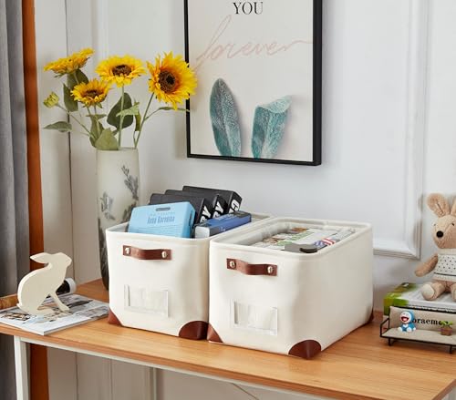 Image of DECOMOMO Foldable Storage Bin W /Label Holders | Collapsible Sturdy Cationic Fabric Storage Basket W /Handles for Organizing Shelf Nursery Home Closet (Creamy White, Large - 15 x 11 x 9.5-3 Pack)