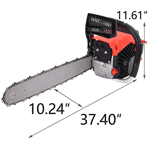 Gasoline Chainsaw 20 Inch Gas Chain 2 Strokes Automatic Chain Oiler Anti-vibration System Wood Cutting 58CC Petrol Chainsaw with Tool Kit Carry Bag for Cutting Trees Farm Garden