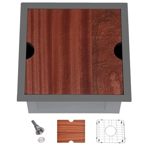 Image of SHACO 15x15 Black Undermount Bar Sink, 15 Inch Gunmetal Black Single Bowl Kitchen Sink, Handmade Stainless Steel 16 Gauge Workstation Laundry Single Bowl with Accessories