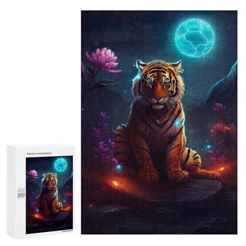 Puzzle per adolescenti, 300 pezzi, scena notturna della tigre incantata,