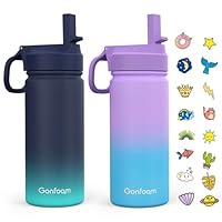 Kids Water Bottle, 2-Pack 16oz Water Bottles with Stickers and Straw, Stainless Steel Vacuum Insulated cup, Kids Water Bottle for School, Gifts for Boys and Girls(Blue/Purple)