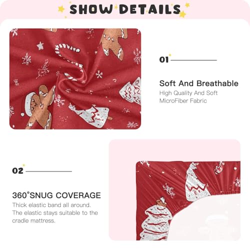 Image of Crib Sheet Breathable Soft Crib Mattress Sheet for Baby Toddler Boys Girls Fitted Crib Sheet Fit Standard Crib Mattress 39 x 27 Inch Gingerbread Christmas Tree Red