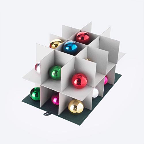 Ornament Storage Box-Green Holiday Organizer Cube- 24 Individual 4” Compartments & Dividers-Flip Top Lid-For Christmas Bulbs & Decorations By Elf Stor #TOP2
