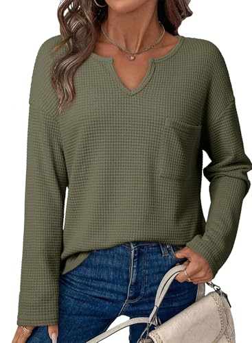 Dokotoo Womens Shirts Waffle Knit Long Sleeve Cute...