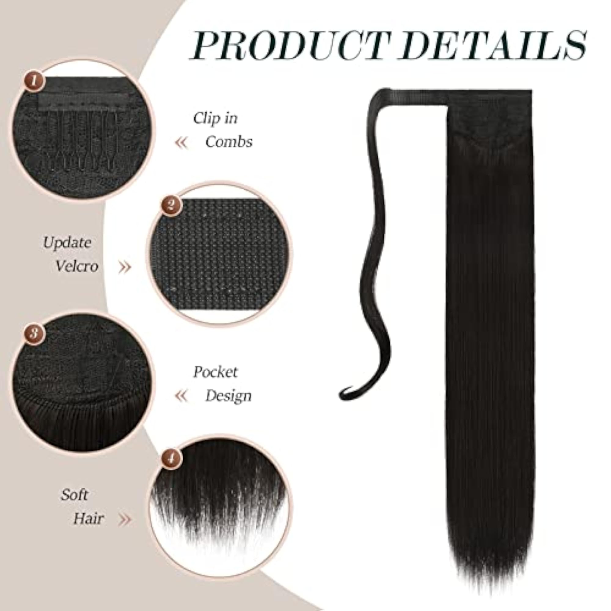 Straight Ponytail Extensions 28 Inch Long Wrap Around Synthetic Hair Piece