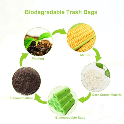 Biodegradable Bin Bags Liner 120 Counts, 10L Food Waste Bags Trash Bag Small, 10 Litre Compostable Compost Caddy Liners, Recycled Degradable Rubbish Garbage Bag for Kitchen Office, Green. 45 x 50cm