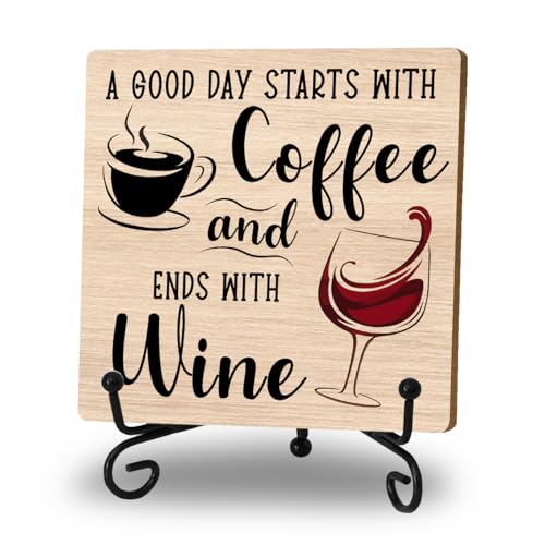 Coffee And Wine Desk Decor Sign, Coffee Gifts For Family Friends Coworker