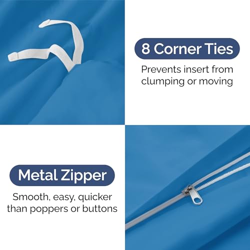 Image of Duvet Cover Full Size - Soft 3 Piece Set with Zipper Closure - Denim Blue | Extra Soft Full Duvet Cover 80 inch x 90 inch with 2 Pillow Shams, Hotel Luxury w / Zipper Closures & Ties, Comfy & Breathable, Comfy