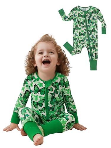 Image of Unisex Baby Bamboo Viscose Long Sleeve Romper, Cute Prints Zipper Footless Jumpsuit, Toddler One-Piece Outfits