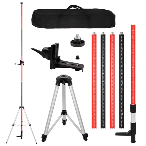 MOETER Laser Pole, 12FT/3.7M Adjustable Laser Level Pole with Tripod and 1/4''-20 Mount for Rotary and Line Rotary Lasers, Telescoping Laser Level Tripod with 5/8-11 Thread Adapter