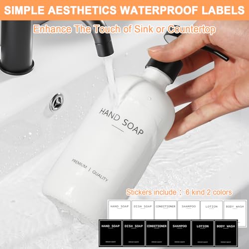 RYTOXILO Soap and Lotion Dispenser Set for Bathroom, 2 Pack White Glass Soap Dispenser with Flat Pump, Bathroom Hand Soap and Lotion Dispenser Set, Refillable Liquid Lotion Soap Dispenser