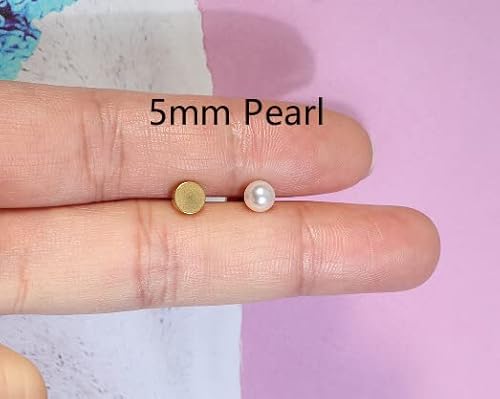 14K Gold Screw Back Pearl Stud Earrings For Women,Flat Back Pearl Cartilage Earrings Pearl Helix Earrings Hypoallergenic 316L Surgical Steel Piercing Jewelry Gift For Girls Toddlers (5Mm Pearl, Gold) #TOP2