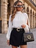 HAWILAND Elegancka damska bluzka z rozcięciem, rękawy, stójka, top, czarny, M