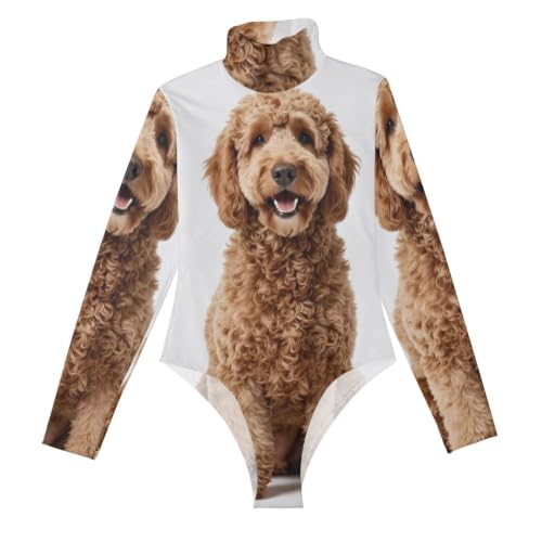 Camiseta de manga larga para mujer con estampado de Goldendoodle y cuello alto
