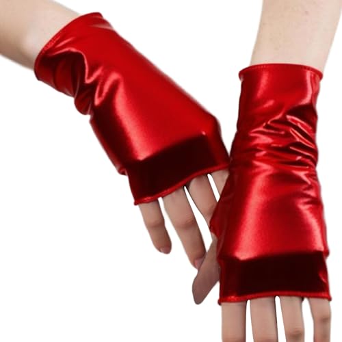 renvena Women Metallic Leather Gloves Performance Fingerless Arm Sleeve for Nightclub Dance Party
