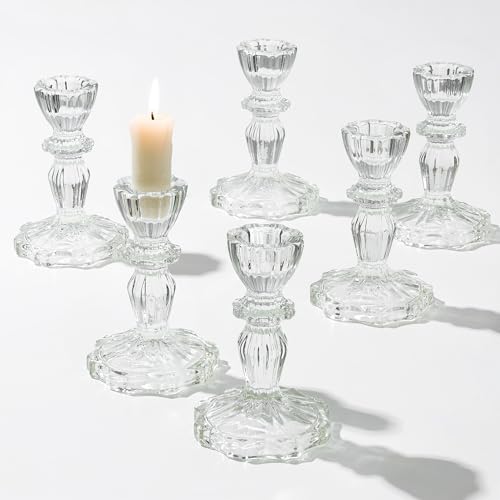 Inweder Bougeoirs en Verre Vintage Chandelier: Lot de 6 Claire Bougeoir Conique Élégant Porte-Bougie Chandelier en Cristal pour Mariage Noël Cadeau Décoration...