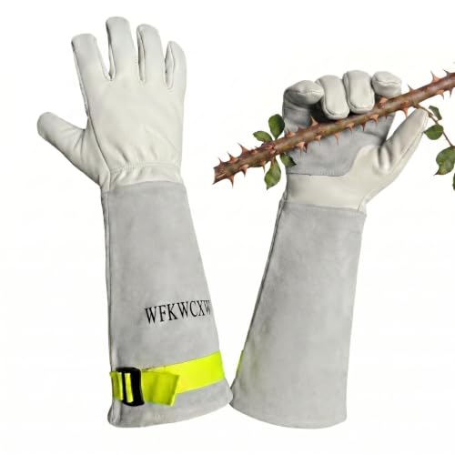wfkwcxw Cowhide Long Gardening Gloves, White...