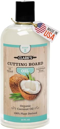 CLARK'S Coconut Cutting Board Oil - Refined for Kitchen Countertops - Butcher Blocks - Wooden Bowls - Clark's Cutting Board Oil - Seals Wood - Food Safe - No Mineral Oil - Clark Brush Compatible