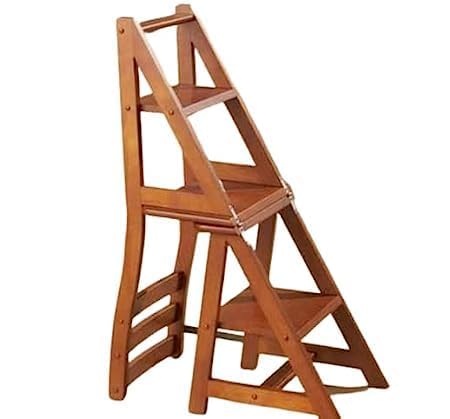 Teak Wood Convertible Library Ladder Chair, Folding Step Stool | Folding Step Stool with Natural Finish | | Dual-Use Wooden Step Ladder & Chair | 90 x 40 x 40 cm for Home, Library & Kitchen-image-43