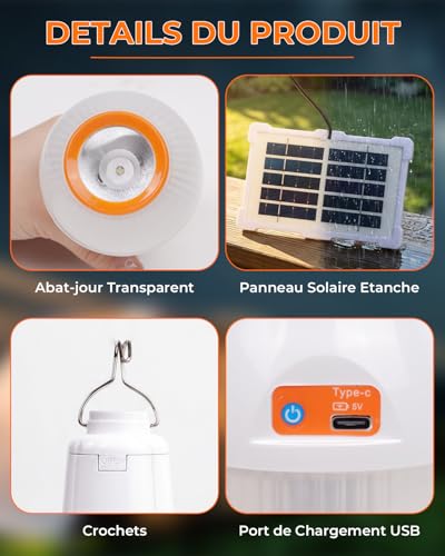 Klaright 5W Ampoule Solaire Extérieur avec Panneau Solaire&Câble 2.63m,2PCS – vue 6