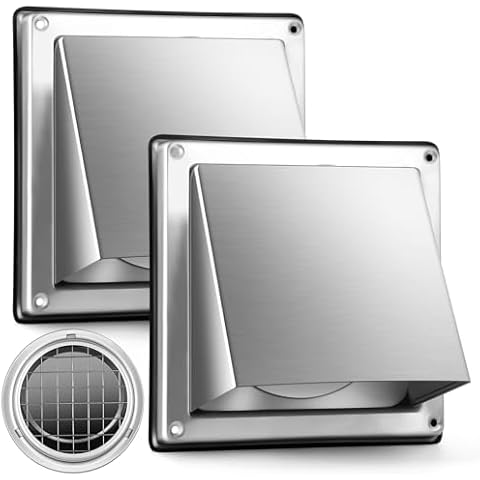 Gisafai 2 Pcs 4" Dryer Vent Cover Outdoor Walls Dryer Exhaust Vent Cover External Dryer Vent Cap Stainless Steel Outside Dryer Vent Hood Cushioned Non Return Flap with Sealing Gasket Grille Screen Cover