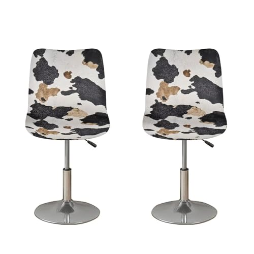 Image of Bar Stool Covers with Backs Stretch Swivel Bar Stool Covers Slipcovers Set of 2 Cowhide Print Washable Height Mid Low Back Chair Protector
