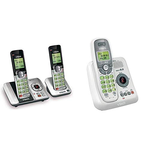 VTech CS6529-2 DECT 6.0 Phone Answering System & CS6124 DECT 6.0 Cordless Phone with Answering System and Caller ID/Call Waiting, White with 1 Handset