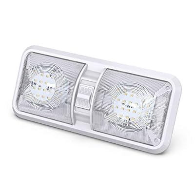 Leisure LED RV LED Ceiling Double Dome Light Fixture with ON/OFF Switch Interior Lighting for Car/RV/Trailer/Camper/Boat DC 12V Natural White 4000-4500K 48X2835SMD Natural White 4000-4500K, (1 Pack)