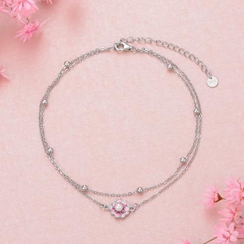 Image of Nature Style Bracelet for Women Charm Link Bracelet Adjustable Pineapple /Dragonfly /Butterfly /Daisy /Highland Cow Anklet Bracelet 925 Sterling Silver Anniversary Jewelry Birthday Gifts
