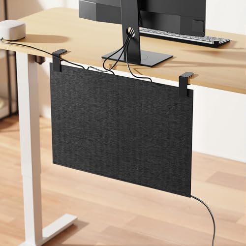 Image of Under Desk Privacy Panel and Cable Management, 24 inch Felt Modesty Panel Kit | No Drill Felt Desk Skirt, Preathable Pesh Cord Organizer, 2-in-1 Design, Hides Cables & Power Strips, Clamp-on Mount