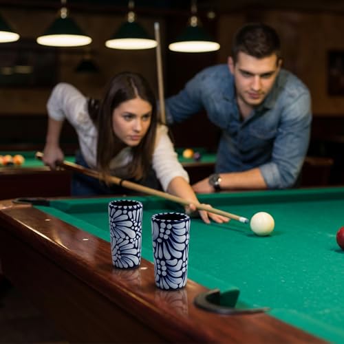 Image of Talavera Shot Glasses Set of 4 Authentic Mexican Tequila Shot Glasses - Hand-painted - 2 Oz (White & Sea Blue)