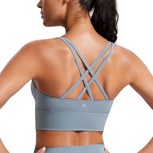Image of CRZ YOGA Naked Feeling Longline Sports Bras | Medium Support, Removable Pads, Yoga, Sleek, Strappy Back, Scoop Neck, for Women