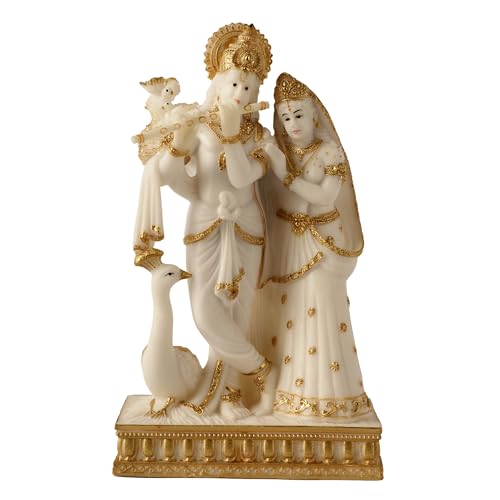 Image of ARMONIA Marble Dust Radha Krishna Idol for Home Decor | Radhe Krishna ki Murti for Pooja, Mandir, Showpiece & Gifting Item | Best Religious Gift for Wedding & Housewarming (8 inch, Medium Size,White)