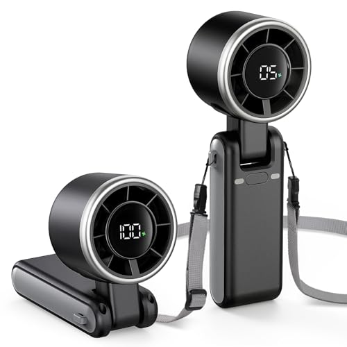 EasyAcc Portable Handheld Turbo Fan, Powerful High Speed Cooling Fan, 5 Speeds 4000mAh USB-C Rechargeable Mini Fan for Travel, Outdoor, Summer & Hot Flashes Black