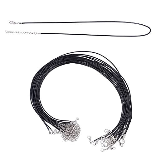 Cordones de Collar encerados Ajustables con Cierre de Langosta, 20 Piezas de Cuerda de algodón Encerado Negro, para Hacer Hombres y Mujeres