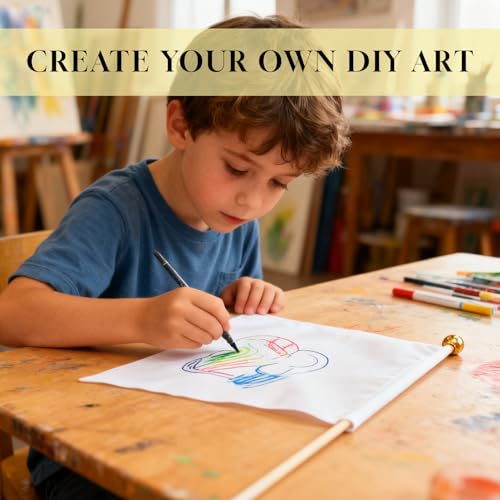 leruiyezs 24 Stück Fähnchen mit Stab, 14x21 cm, Weiß, Kleine Flaggen aus Stoff, Blanko Banner zur individuellen Gestaltung, Für Sportveranstaltungen, Partys und Feiern