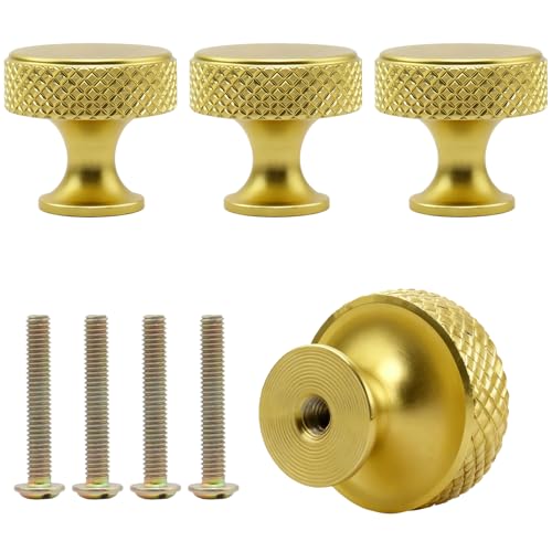 ATTEEFI 4 Piezas Tiradores Cajones, Aleación de Aluminio, Dorado Pomos Armario, Antideslizante Tiradores Armarios, Incluye 4 Tornillos, para Cajones, Armarios, Tocadores y Roperos