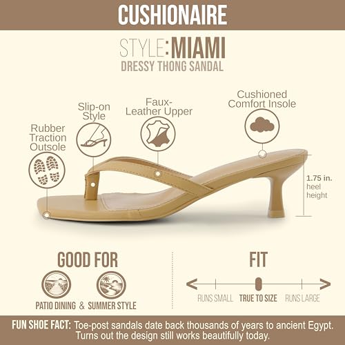 Image of CUSHIONAIRE Miami Kitten Heels for Women, Thong Flip Flop Heeled Sandals with Memory Foam, Slip On Dressy Sandal