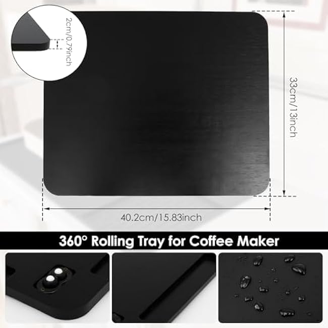 Appliance Slider 360¡ã Rolling Tray - Sliding Tray for Coffee Maker, Bamboo Coffee Pot Slider Tray with Wheels, Strong Load Bearing Appliance Mat Tray for Countertop Rotation Sliding Tray (15.8¡Á13)
