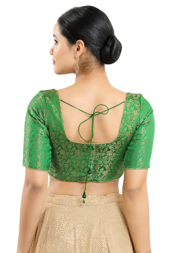 Image of Vamas Women's Brocade & Georgette Padded Self Design Half Sleeve Readymade Saree Blouse (X-1126.ELB)