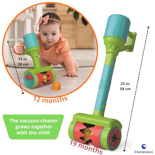 Clementoni | Soft Clemmy – Aspirateur Sensoriel Bébé 9 Mois+ | 6 Blocs Souples | Rouleau Interactif, Pop-it, Manche Amovible | Jouet Bébé à Pousser | Motricité éveil | Idée Cadeau