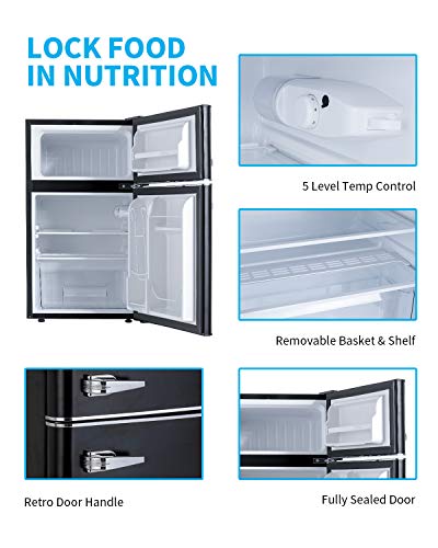 Kuppet Retro Mini Refrigerator 2-Door Compact Refrigerator For Dorm, Garage, Camper, Basement Or Office, 3.2 Cu.ft (Black) #TOP1