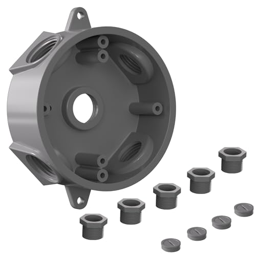 Weatherproof Round Electrical Outlet Box, 5 Hole-1/2 or 3/4 inElectrical Outlet Box for Engineered Solutions, UL Listed, Gray
