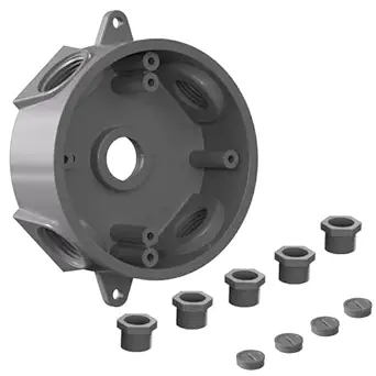 Weatherproof Round Electrical Outlet Box, 5 Hole - 1/2 or 3/4 in, UL Listed, Gray
