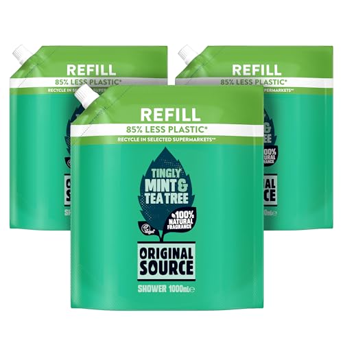 Original Source Mint & Tea Tree Shower Gel with 100% Natural Fragrance Vegan Shower Gel Paraben Free Body Shower Wash Multipack of 3 x 1000ml