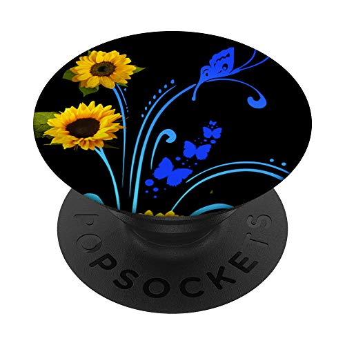 Phone Pop Up Button Holder,Cute Sunflower Blue Butterflies PopSockets Supporto e Impugnatura per Smartphone e Tablet